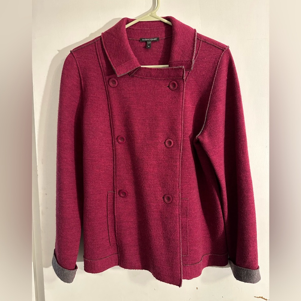 Eileen Fisher Pink‎ Merino Wool Double Breasted Jacket size Medium